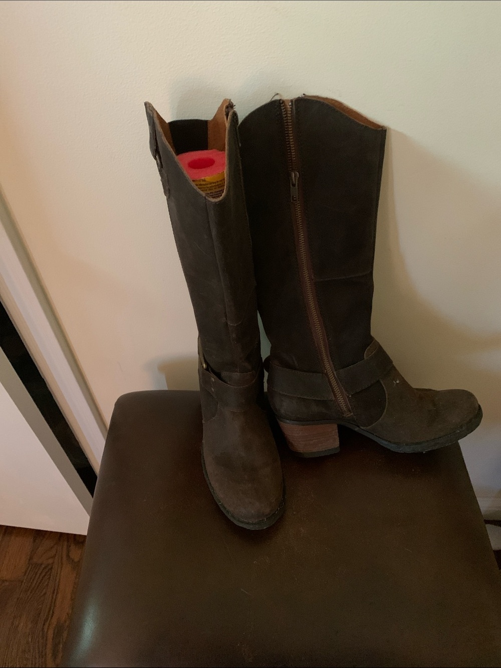 UGG Brown Leather Mid-Calf Heeled Boots